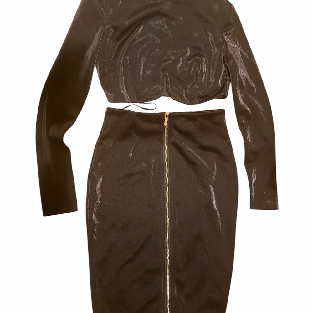 Saint Laurent Black Pencil Skirt with Front Gold Zip - Picture 4 of 4